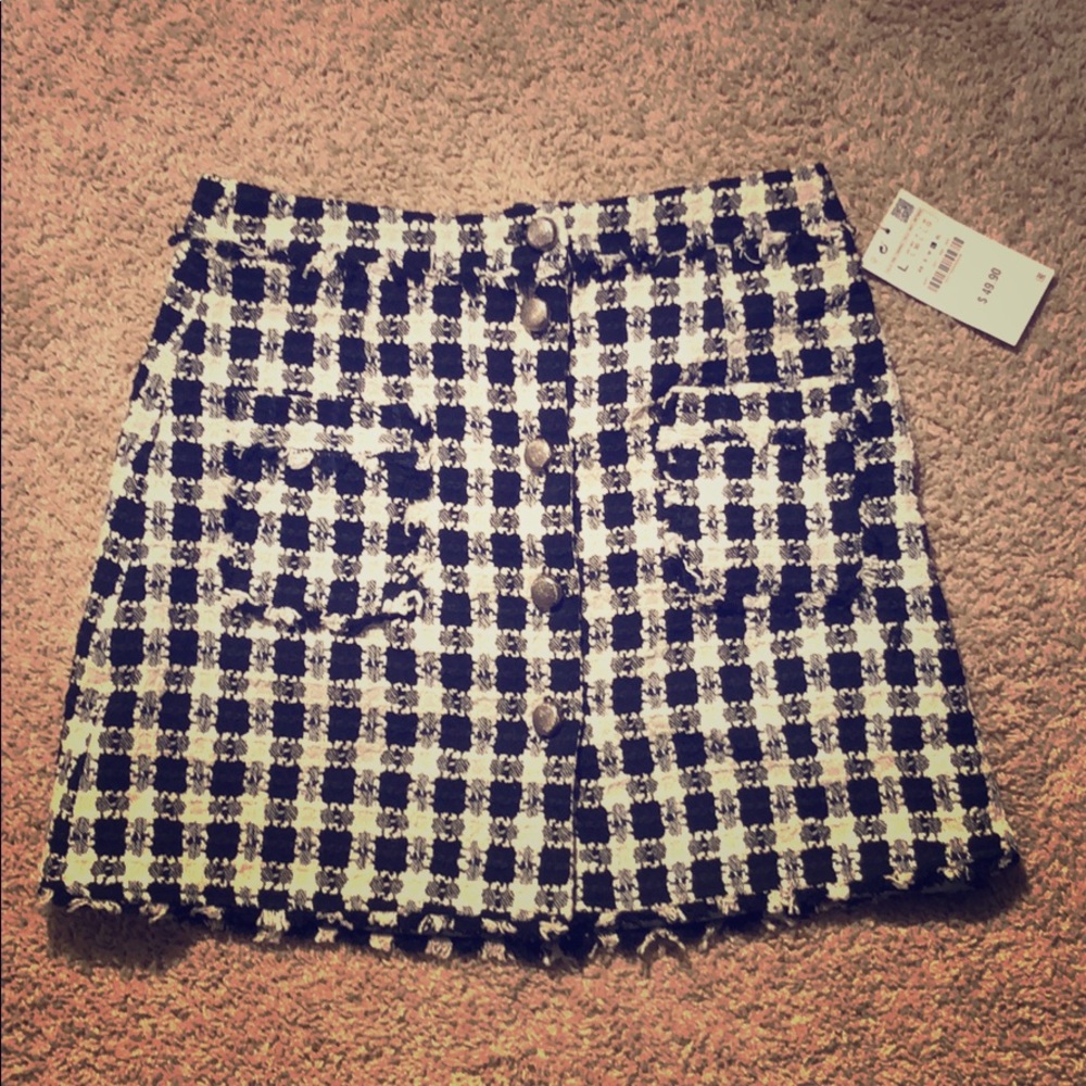 Royal blue, black and white tweed skirt.